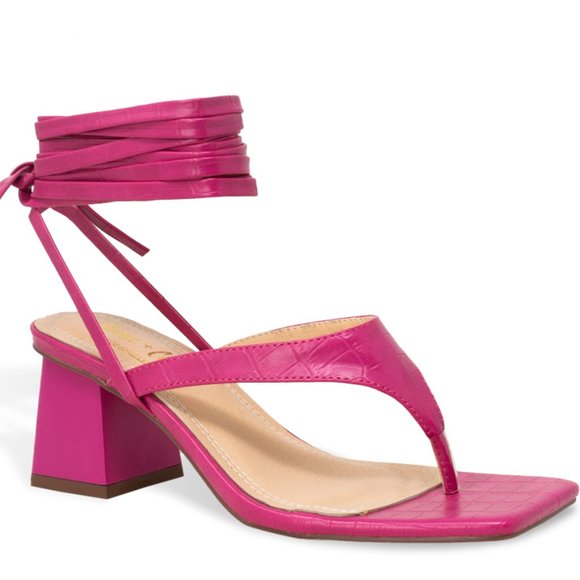 Women’s Square Open Toe Wrap Tie Block Heeled Sandals - Picture 2 of 4